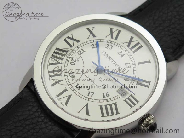 Ronde Solo de Cartier 42mm AF 1:1 Best Edition White Dial on Black Leather Strap MIYOTA 9015