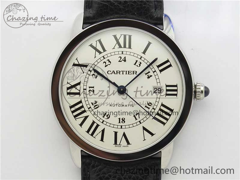 Ronde Solo de Cartier 42mm AF 1:1 Best Edition White Dial on Black Leather Strap MIYOTA 9015