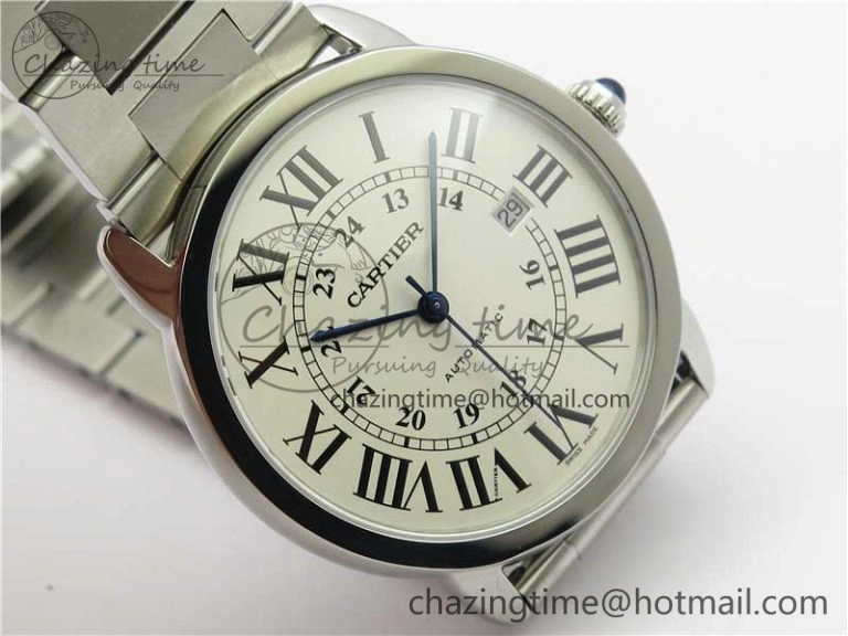 Ronde Solo de Cartier 42mm AF 1:1 Best Edition White Dial on SS Bracelet MIYOTA 9015
