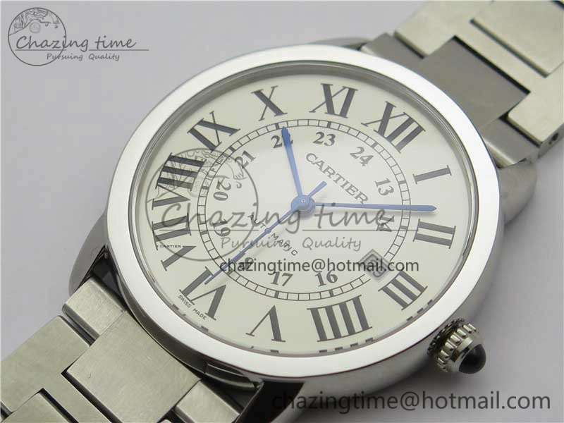 Ronde Solo de Cartier 42mm AF 1:1 Best Edition White Dial on SS Bracelet MIYOTA 9015
