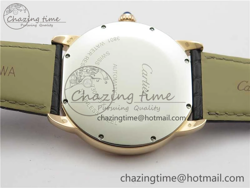 Ronde Solo de Cartier 42mm RG AF 1:1 Best Edition White Dial on Black Croco Leather Strap MIYOTA 9015