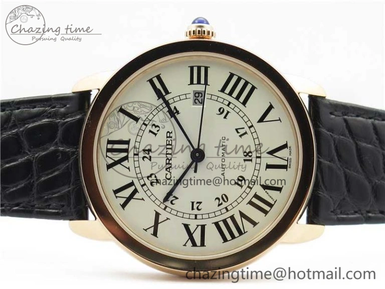 Ronde Solo de Cartier 42mm RG AF 1:1 Best Edition White Dial on Black Croco Leather Strap MIYOTA 9015