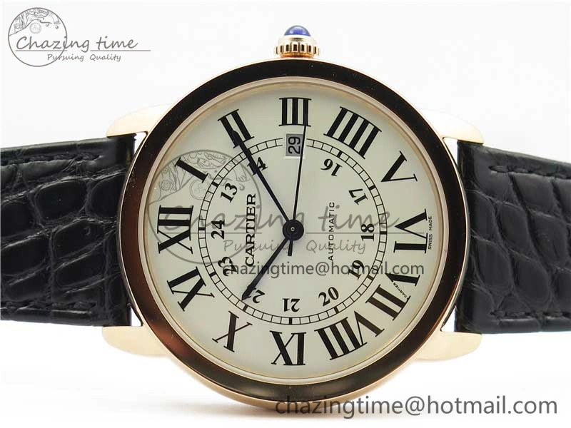 Ronde Solo de Cartier 42mm RG AF 1:1 Best Edition White Dial on Black Croco Leather Strap MIYOTA 9015