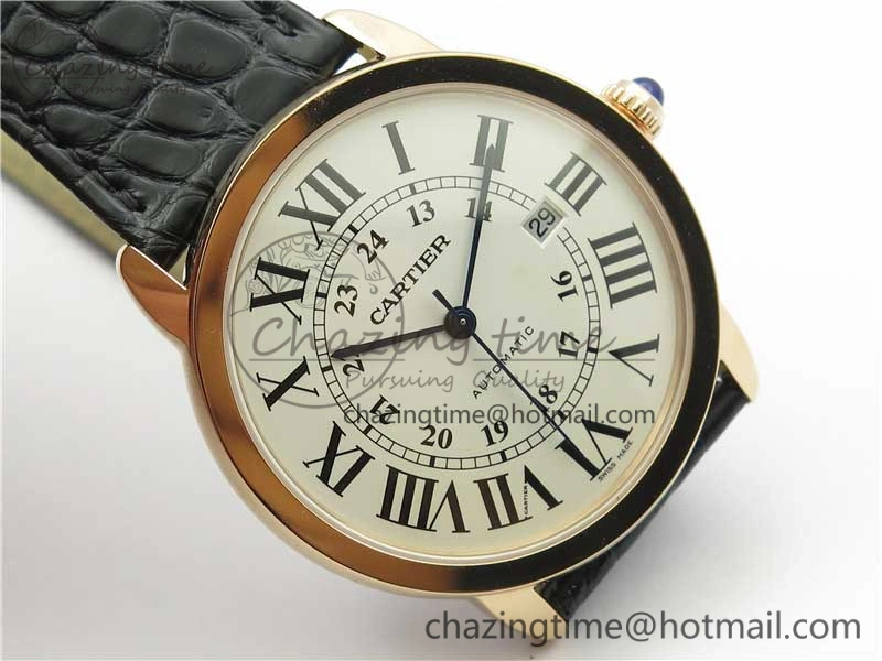 Ronde Solo de Cartier 42mm RG AF 1:1 Best Edition White Dial on Black Croco Leather Strap MIYOTA 9015