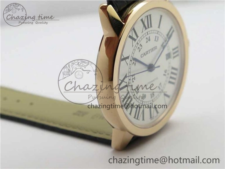 Ronde Solo de Cartier 42mm RG AF 1:1 Best Edition White Dial on Black Croco Leather Strap MIYOTA 9015