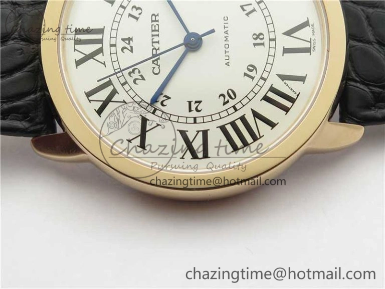 Ronde Solo de Cartier 42mm RG AF 1:1 Best Edition White Dial on Black Croco Leather Strap MIYOTA 9015