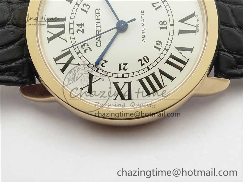 Ronde Solo de Cartier 42mm RG AF 1:1 Best Edition White Dial on Black Croco Leather Strap MIYOTA 9015