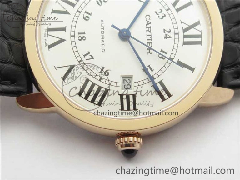 Ronde Solo de Cartier 42mm RG AF 1:1 Best Edition White Dial on Black Croco Leather Strap MIYOTA 9015