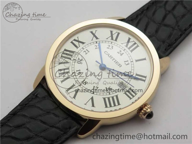Ronde Solo de Cartier 42mm RG AF 1:1 Best Edition White Dial on Black Croco Leather Strap MIYOTA 9015