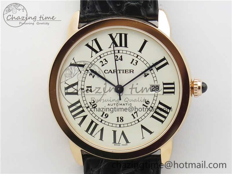 Ronde Solo de Cartier 42mm RG AF 1:1 Best Edition White Dial on Black Croco Leather Strap MIYOTA 9015