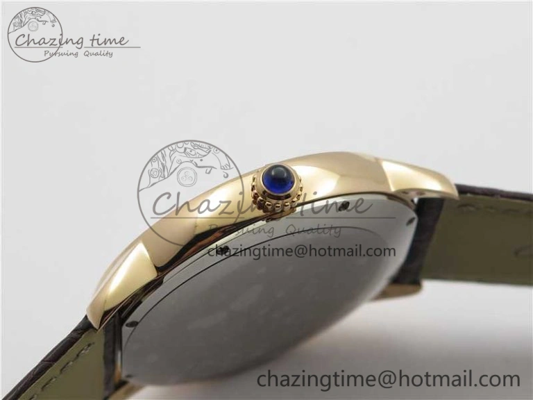 Ronde Solo de Cartier 42mm RG AF 1:1 Best Edition White Dial on Brown Croco Leather Strap MIYOTA 9015