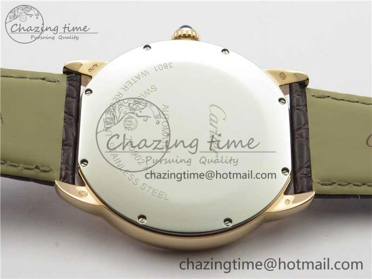 Ronde Solo de Cartier 42mm RG AF 1:1 Best Edition White Dial on Brown Croco Leather Strap MIYOTA 9015