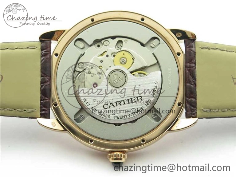 Ronde Solo de Cartier 42mm RG AF 1:1 Best Edition White Dial on Brown Croco Leather Strap MIYOTA 9015