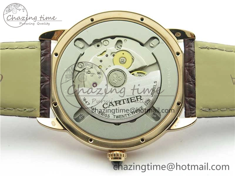 Ronde Solo de Cartier 42mm RG AF 1:1 Best Edition White Dial on Brown Croco Leather Strap MIYOTA 9015