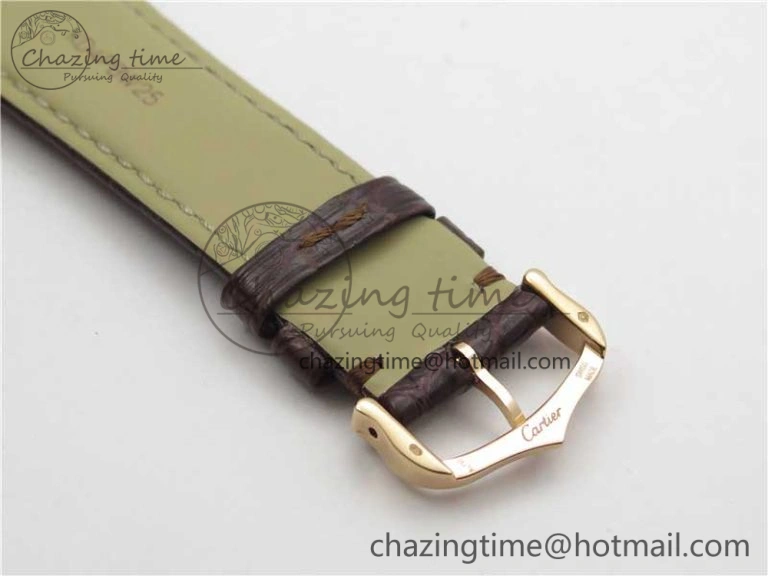 Ronde Solo de Cartier 42mm RG AF 1:1 Best Edition White Dial on Brown Croco Leather Strap MIYOTA 9015
