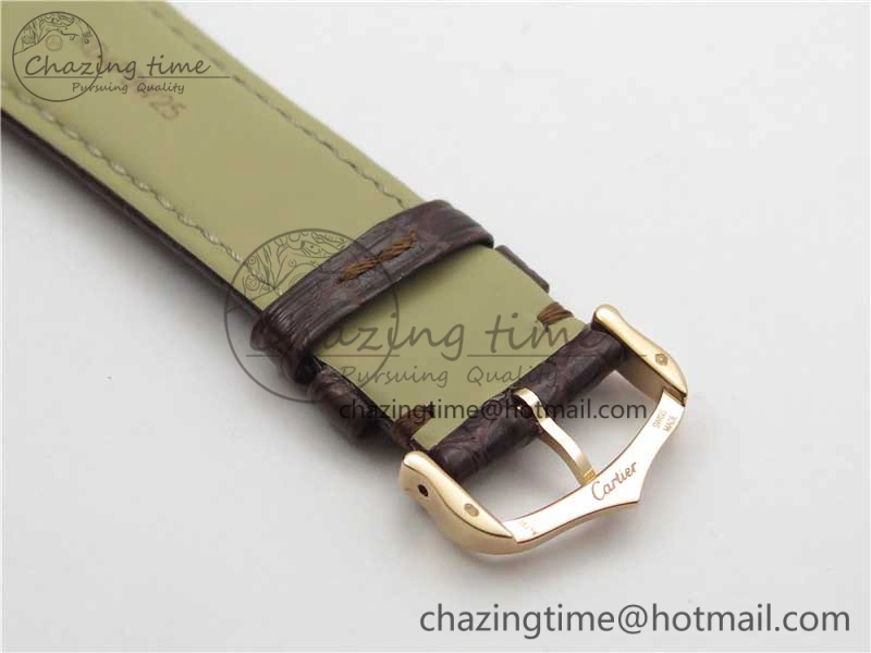 Ronde Solo de Cartier 42mm RG AF 1:1 Best Edition White Dial on Brown Croco Leather Strap MIYOTA 9015
