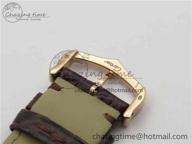 Ronde Solo de Cartier 42mm RG AF 1:1 Best Edition White Dial on Brown Croco Leather Strap MIYOTA 9015