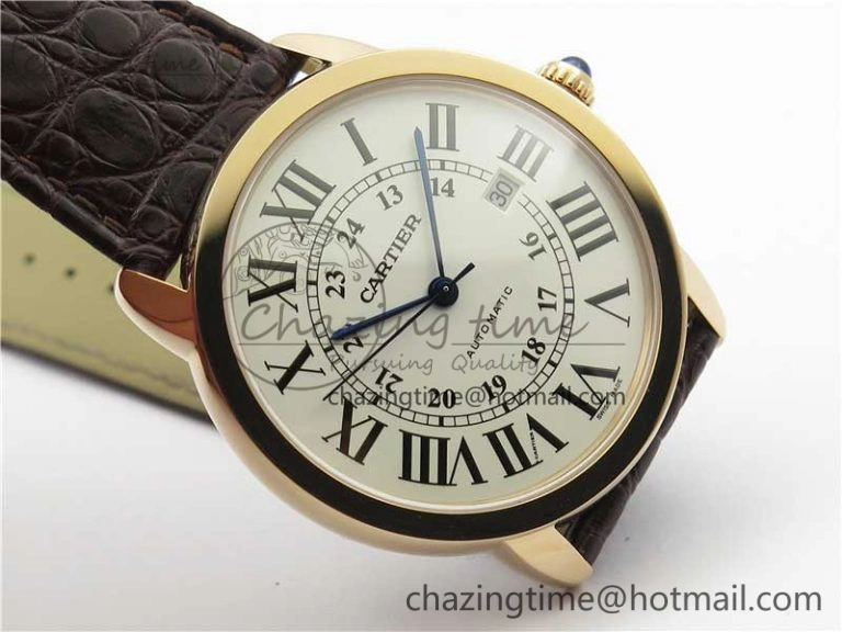 Ronde Solo de Cartier 42mm RG AF 1:1 Best Edition White Dial on Brown Croco Leather Strap MIYOTA 9015