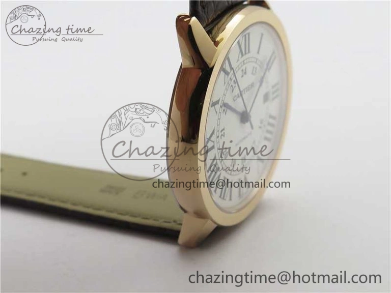 Ronde Solo de Cartier 42mm RG AF 1:1 Best Edition White Dial on Brown Croco Leather Strap MIYOTA 9015