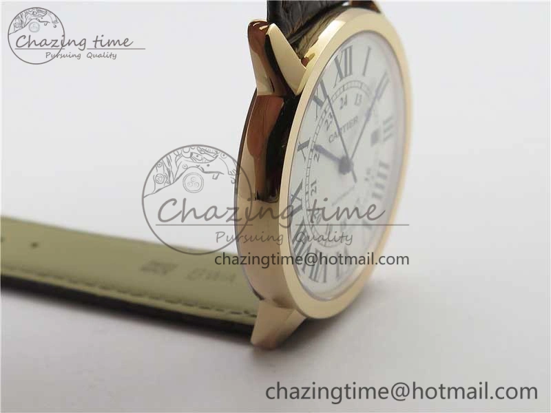 Ronde Solo de Cartier 42mm RG AF 1:1 Best Edition White Dial on Brown Croco Leather Strap MIYOTA 9015