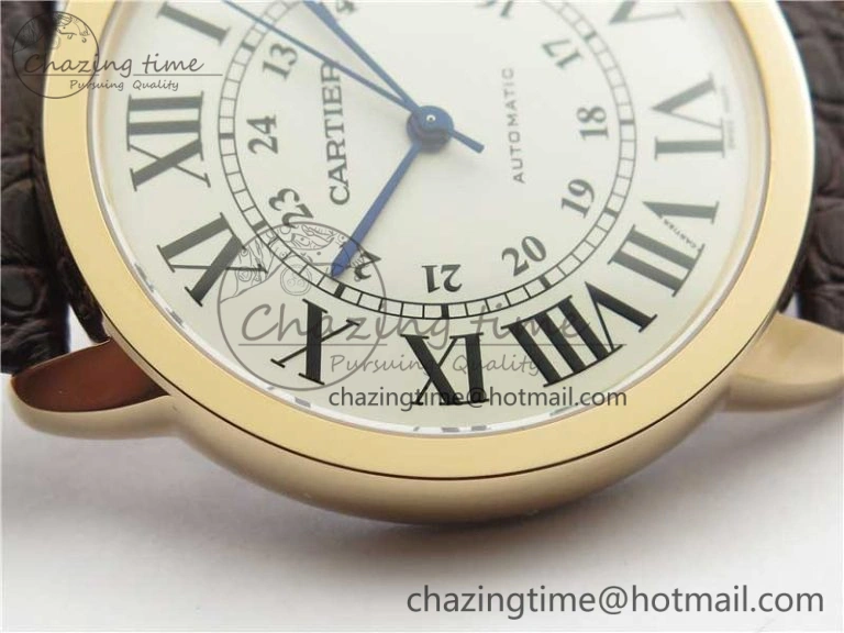 Ronde Solo de Cartier 42mm RG AF 1:1 Best Edition White Dial on Brown Croco Leather Strap MIYOTA 9015