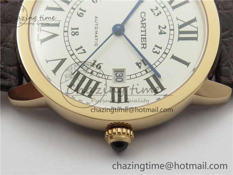 Ronde Solo de Cartier 42mm RG AF 1:1 Best Edition White Dial on Brown Croco Leather Strap MIYOTA 9015