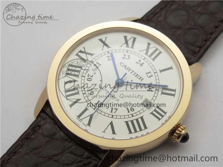 Ronde Solo de Cartier 42mm RG AF 1:1 Best Edition White Dial on Brown Croco Leather Strap MIYOTA 9015