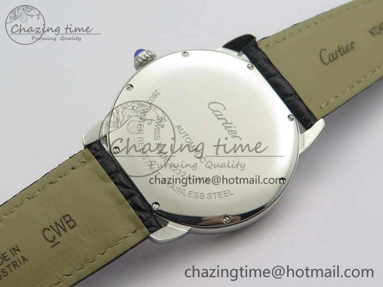 Ronde Solo de Cartier 42mm ZF 1:1 Best Edition White Dial On Black Leather Strap MIYOTA 9015