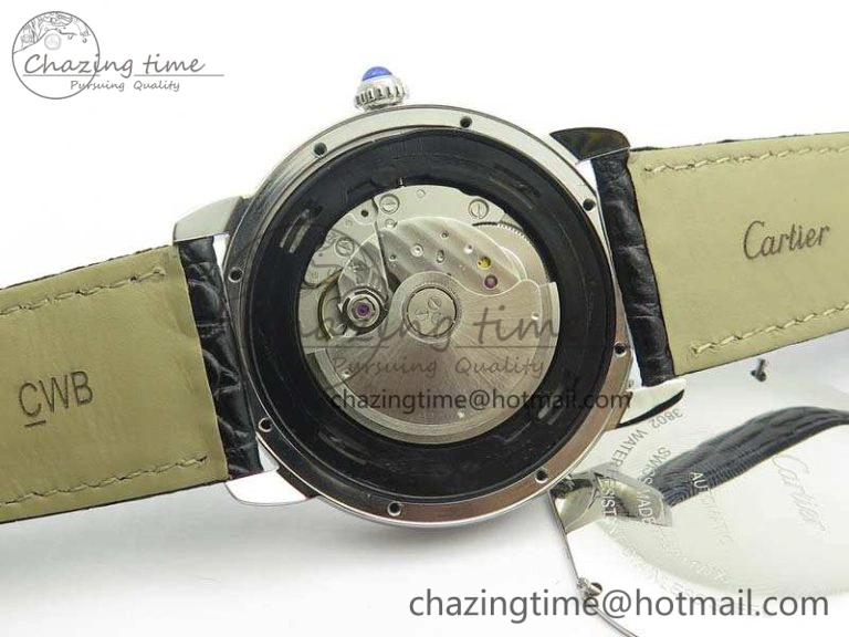 Ronde Solo de Cartier 42mm ZF 1:1 Best Edition White Dial On Black Leather Strap MIYOTA 9015