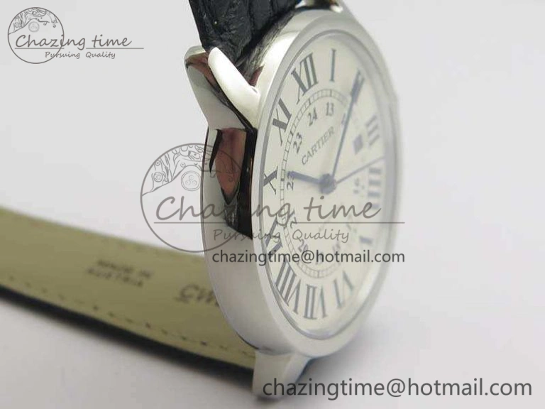 Ronde Solo de Cartier 42mm ZF 1:1 Best Edition White Dial On Black Leather Strap MIYOTA 9015