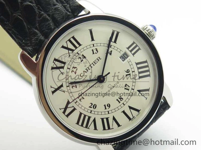 Ronde Solo de Cartier 42mm ZF 1:1 Best Edition White Dial On Black Leather Strap MIYOTA 9015