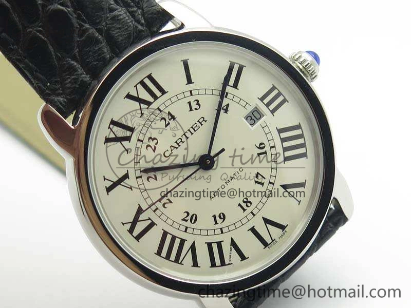 Ronde Solo de Cartier 42mm ZF 1:1 Best Edition White Dial On Black Leather Strap MIYOTA 9015