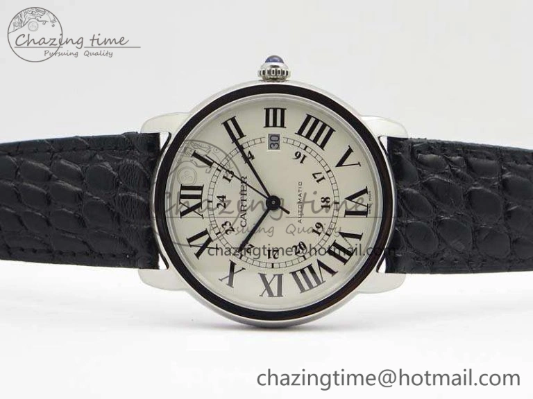 Ronde Solo de Cartier 42mm ZF 1:1 Best Edition White Dial On Black Leather Strap MIYOTA 9015
