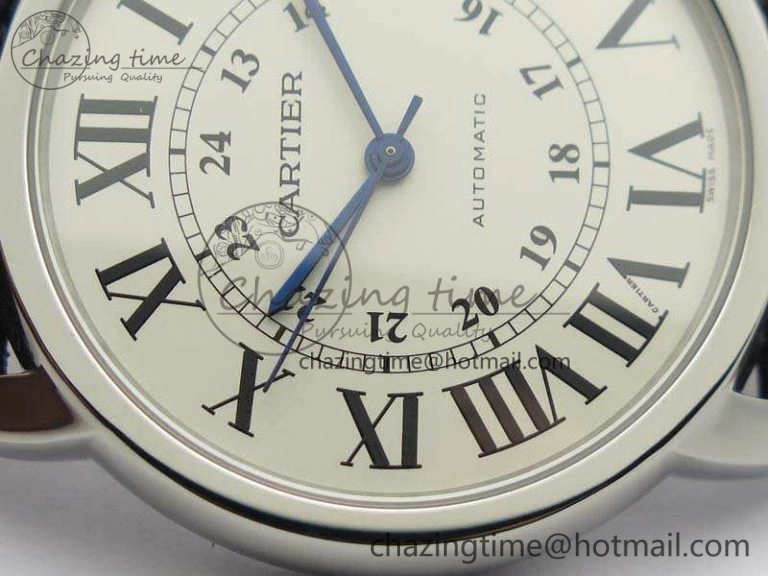Ronde Solo de Cartier 42mm ZF 1:1 Best Edition White Dial On Black Leather Strap MIYOTA 9015
