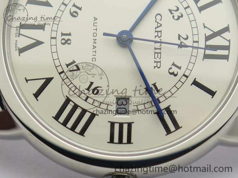 Ronde Solo de Cartier 42mm ZF 1:1 Best Edition White Dial On Black Leather Strap MIYOTA 9015