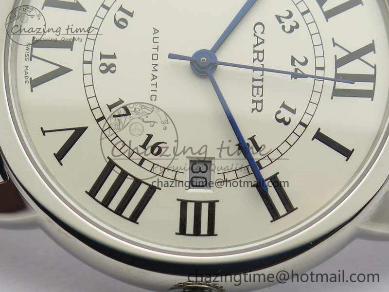 Ronde Solo de Cartier 42mm ZF 1:1 Best Edition White Dial On Black Leather Strap MIYOTA 9015