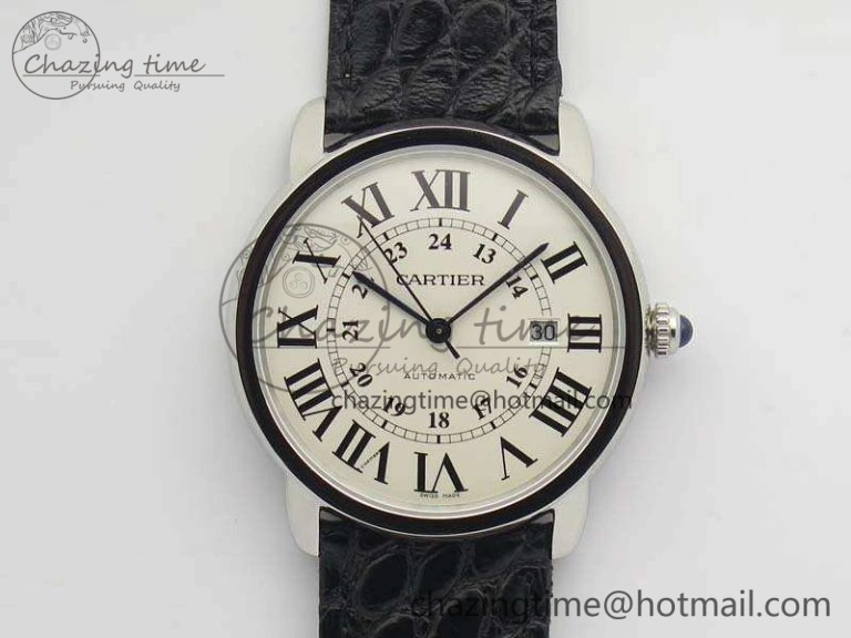 Ronde Solo de Cartier 42mm ZF 1:1 Best Edition White Dial On Black Leather Strap MIYOTA 9015
