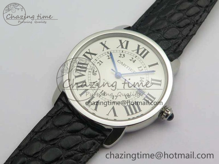 Ronde Solo de Cartier 42mm ZF 1:1 Best Edition White Dial On Black Leather Strap MIYOTA 9015