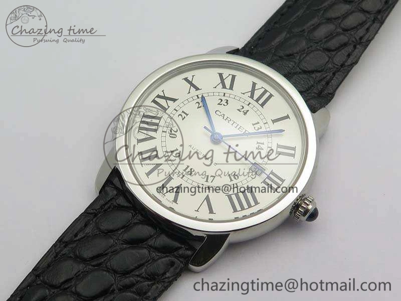 Ronde Solo de Cartier 42mm ZF 1:1 Best Edition White Dial On Black Leather Strap MIYOTA 9015