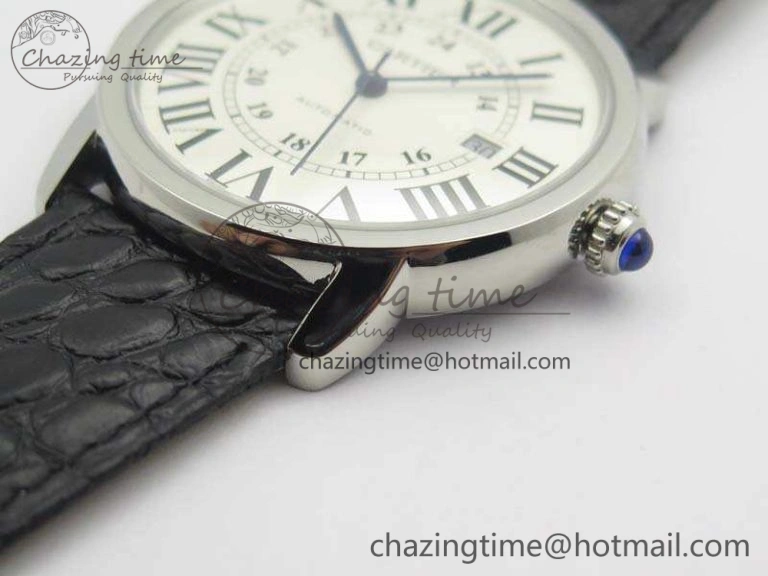 Ronde Solo de Cartier 42mm ZF 1:1 Best Edition White Dial On Black Leather Strap MIYOTA 9015