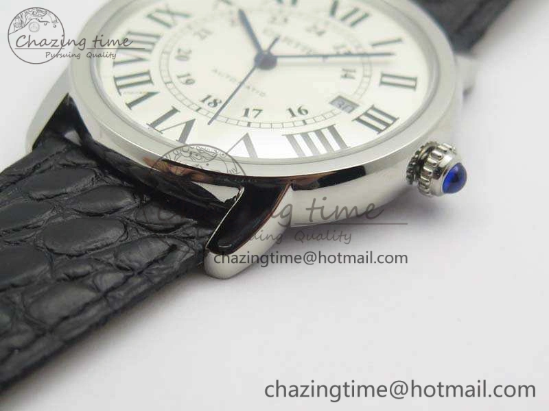 Ronde Solo de Cartier 42mm ZF 1:1 Best Edition White Dial On Black Leather Strap MIYOTA 9015