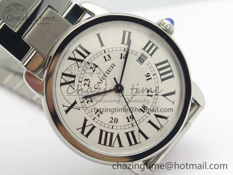 Ronde Solo de Cartier 42mm ZF 1:1 Best Edition White Dial On SS Bracelet MIYOTA 9015