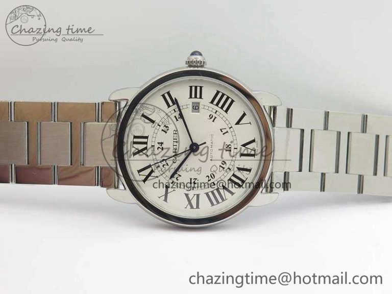 Ronde Solo de Cartier 42mm ZF 1:1 Best Edition White Dial On SS Bracelet MIYOTA 9015