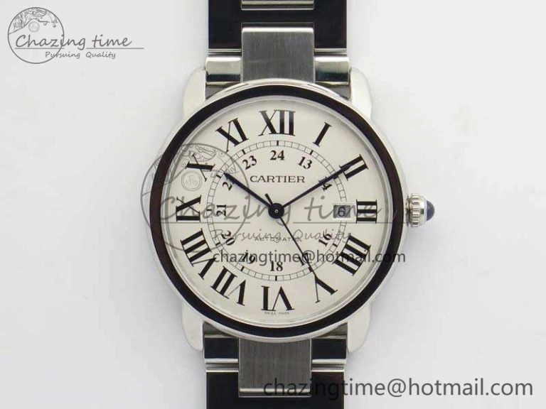 Ronde Solo de Cartier 42mm ZF 1:1 Best Edition White Dial On SS Bracelet MIYOTA 9015