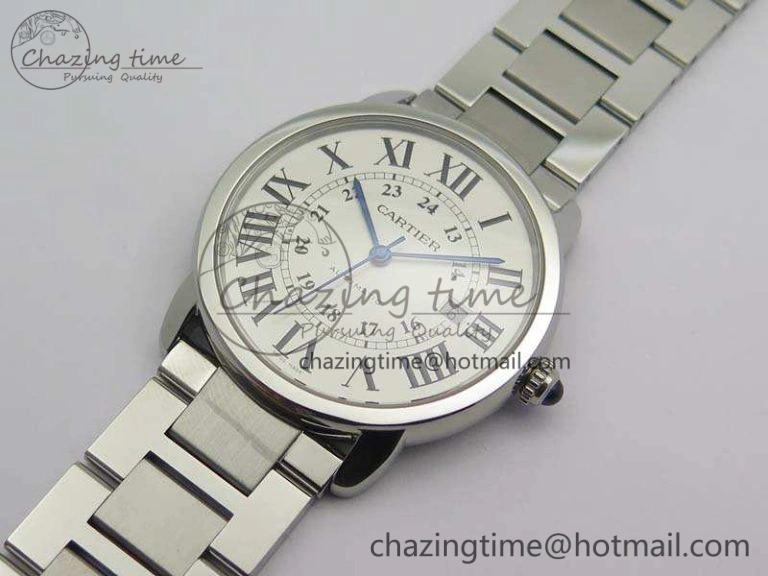 Ronde Solo de Cartier 42mm ZF 1:1 Best Edition White Dial On SS Bracelet MIYOTA 9015