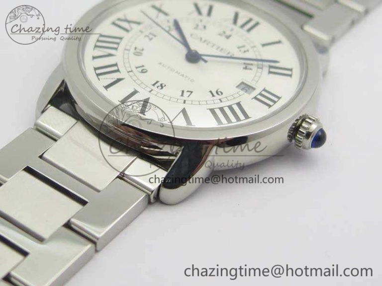 Ronde Solo de Cartier 42mm ZF 1:1 Best Edition White Dial On SS Bracelet MIYOTA 9015