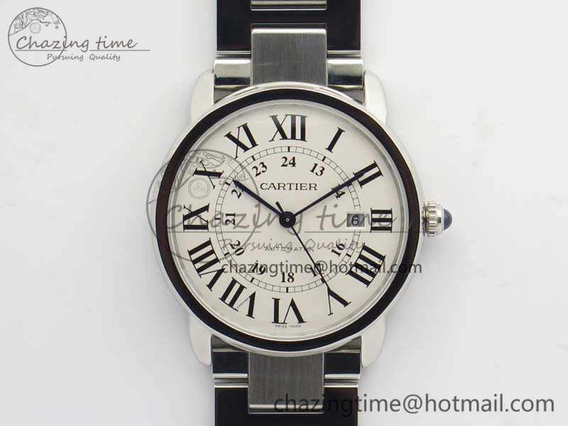 Ronde Solo de Cartier 42mm ZF 1:1 Best Edition White Dial On SS Bracelet MIYOTA 9015