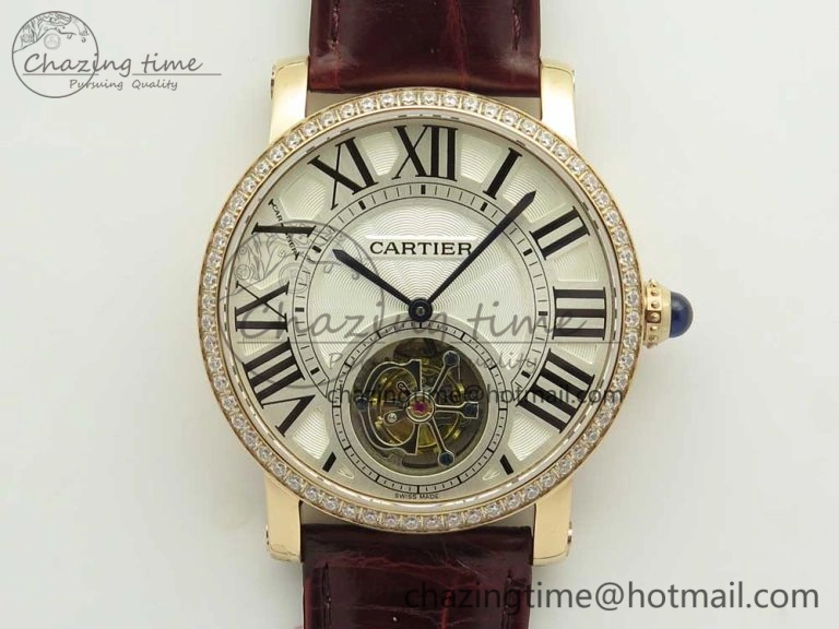 Rotonde Flying Tourbillon RG BLF Best Edition White Dial Diamonds Bezel on Brown Leather Strap V2