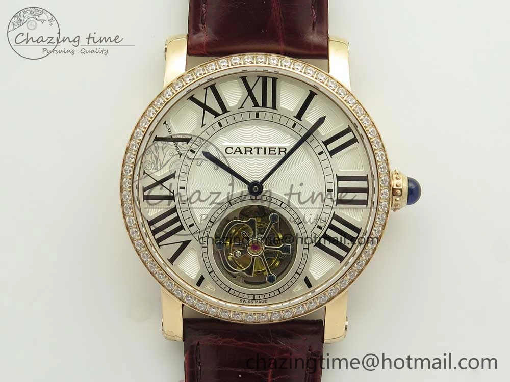Rotonde Flying Tourbillon RG BLF Best Edition White Dial Diamonds Bezel on Brown Leather Strap V2