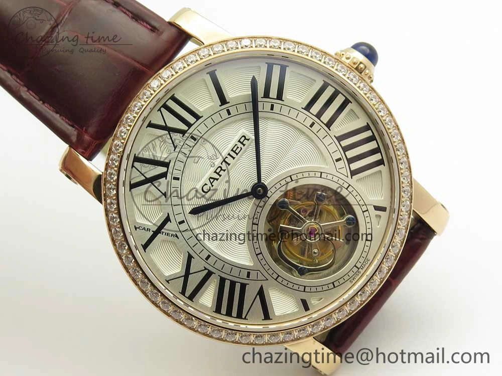 Rotonde Flying Tourbillon RG BLF Best Edition White Dial Diamonds Bezel on Brown Leather Strap V2